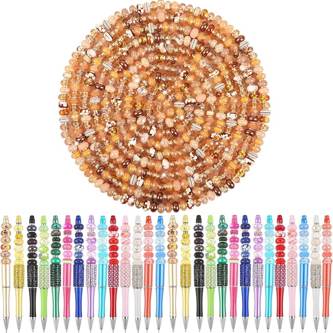 200Pcs Champagne Large Hole Beads, European Craft Big Beads, Large Hole Lampwork Murano Bead, Fairy Wand Garden Bead, DIY Bracelet Necklace Jewelry Making Decoration Supplies