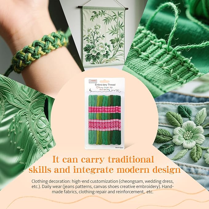 Embroidery Floss,12 Skeins Green Embroidery Thread,Friendship Bracelet String for DIY Making,Embroidery Crafts