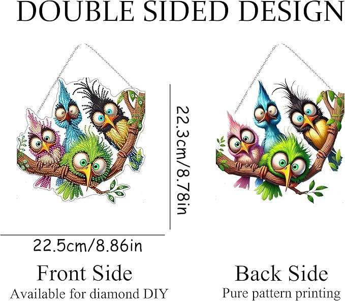 5D Diamond Art Hanging Kit for Adult,Special Shaped Rhinestone,Double Sided DIY Acrylic Diamond Art Painting Window Pendants Home Garden Wall Hanging Kits Hanging Ornament (Four Birds)