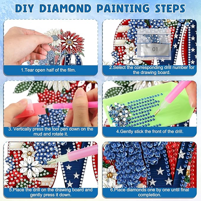 DOMROM 4TH of July Diamond Art Hanging Kit for Adult Beginners, Love and Flower DIY Diamond Art Hanging Kit, Patriotic Special Shaped Rhinestone, Window Pendant for Gift Garden Wall Home Decoration