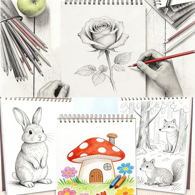 Sketch Book, Top Spiral Bound Sketch Pad, 100 Sheets 68lb/100gsm Drawing Paper, Acid Free Art Sketch Book Artistic Drawing Painting Writing Paper for Beginners Artists (1 Pack, 5.5"x8.5")