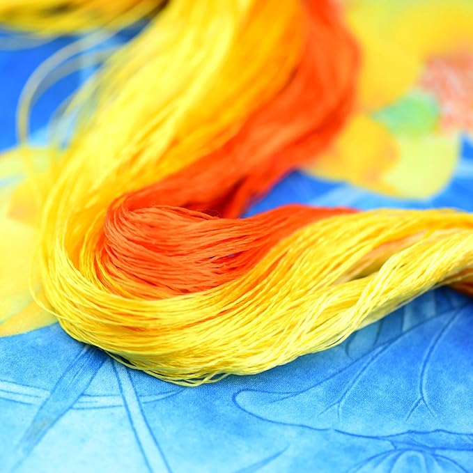 Natural Mulberry Silk Embroidery Thread – Yellow, 110m Each, Handmade Silk Floss for Hand Embroidery, Satin & Fringe Embroidery Thread(08)
