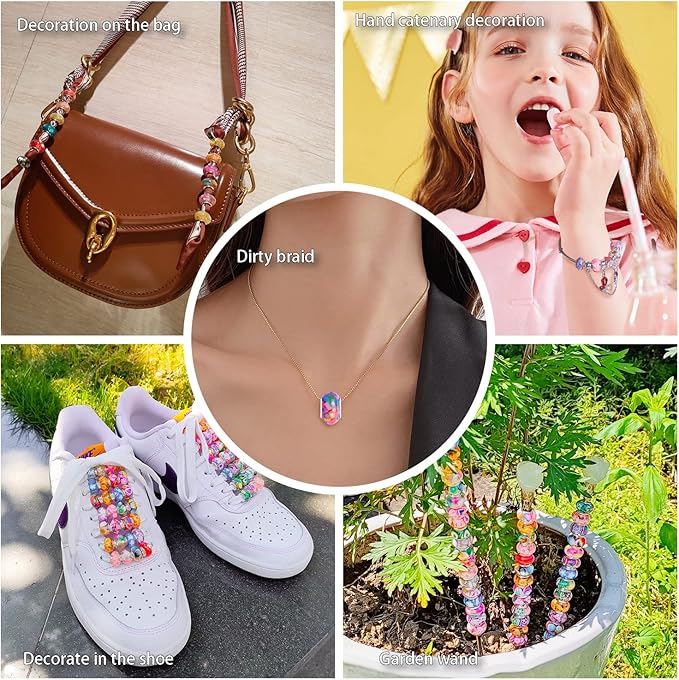 AIPRIDY Girls' Lucky Beads Lover Amber Beads, Big Hole Spacer Beads European Craft Beads for DIY Charms Bracelet Jewelry Making (Silver core Mix Color)