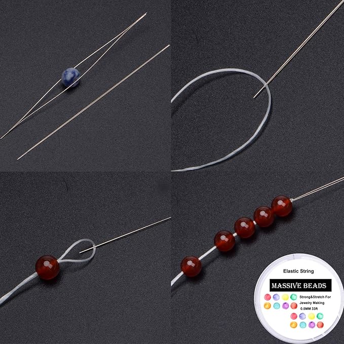 4mm natural mixed materials gemstones beads tiny spacer round loose beads jewelry making kit with thread and needles 600 pcs(24 natural, 4mm)