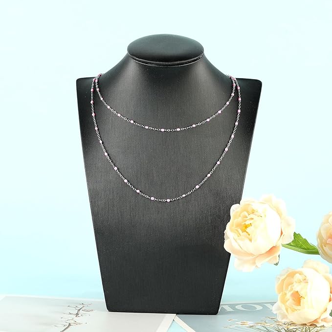 UMAOKANG 10 Meters Stainless Steel Chain for Jewelry Making Pink Enamel Beaded Chains Bulk Women Necklace Bracelet DIY Jewelry Findings