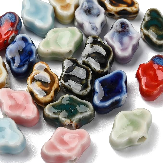20Pcs Cloud Ceramic Porcelain Large Hole Beads for Bracelets Making 10 Colors Handmade Fancy Antique Glazed Ceramic Spacer Beads for DIY Jewelry Necklaces Earrings Keychains Crafting