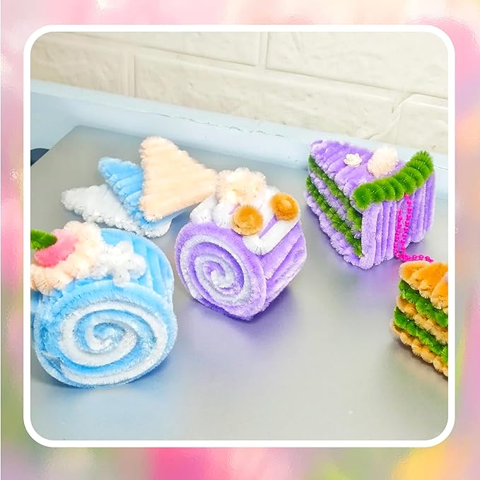 300 Pcs Thick Pipe Cleaners,Craft Supplies Floral Bonquet,DIY Flower Making Kit for Starter with Floral Wires, Gardening Tape,Stamen (7-Rainbow Macaron Palette)