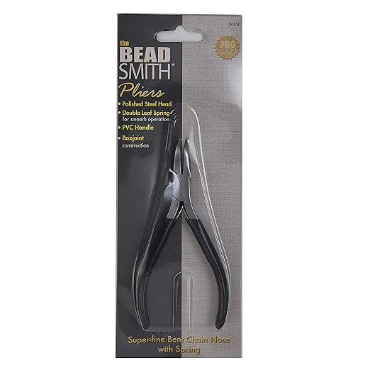 The Beadsmith Bent Chain Nose Pliers – Extra Fine Tips – 4.5 inches (114mm) – PVC Grip Handle with Double Leaf Springs – Jewelry Making Tool for Creating Bracelets, Earrings and Necklaces