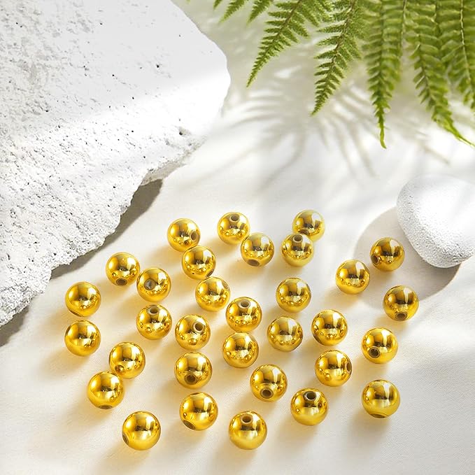 Laopottbeads 350 Pcs Gold 10MM Beads for Jewelry Making Round Beads DIY Kit for Bracelets, Earrings, Necklaces & Anklets