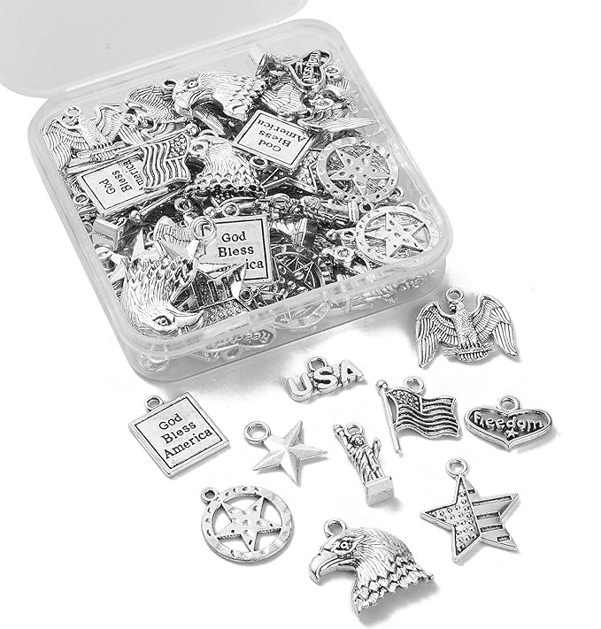 DanLingJewelry 100Pcs 10 Styles Patriotic Charms - Independence Day, Eagle, Flag, Statue of Liberty for Jewelry Making
