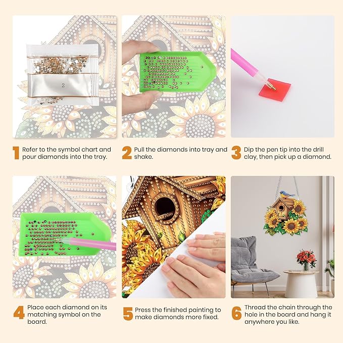 MXJSUA Birdhouse Sunflowers Special Shaped Hanging Diamond Painting Art Kits for Adults, Crystal Rhinestone Acrylic Gem Art Pendant Ornaments Kit for Home Decoration and Gift