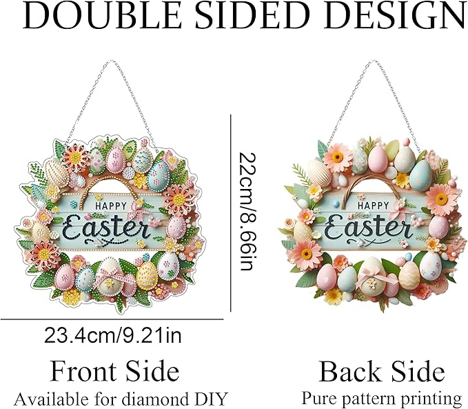 JJFox Diamond Art Hanging Kit for Adult,Special Shaped Rhinestone,DIY Acrylic 5D Diamond Art Painting Window Pendants Home Garden Wall Hanging Kits Hanging Ornament,Double Sided. (Happy Easter-2)