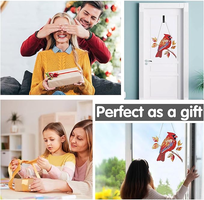 Bimkole Red Bird Diamond Art Hanging Kit for Adult, DIY 5D Animals Diamond Art Painting Window Pendant, Acrylic Crystal Art Hanging Ornament for Wall Home Garden Front Door Decor - 7.8x7.8 Inch