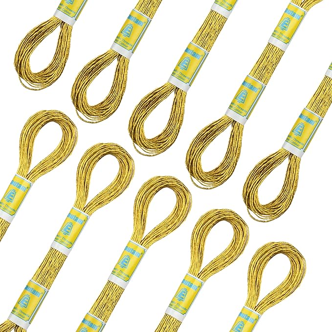 New ThreadNanny 24 Gold Skeins 100% Cotton Metallic Thread for Hand Embroidery