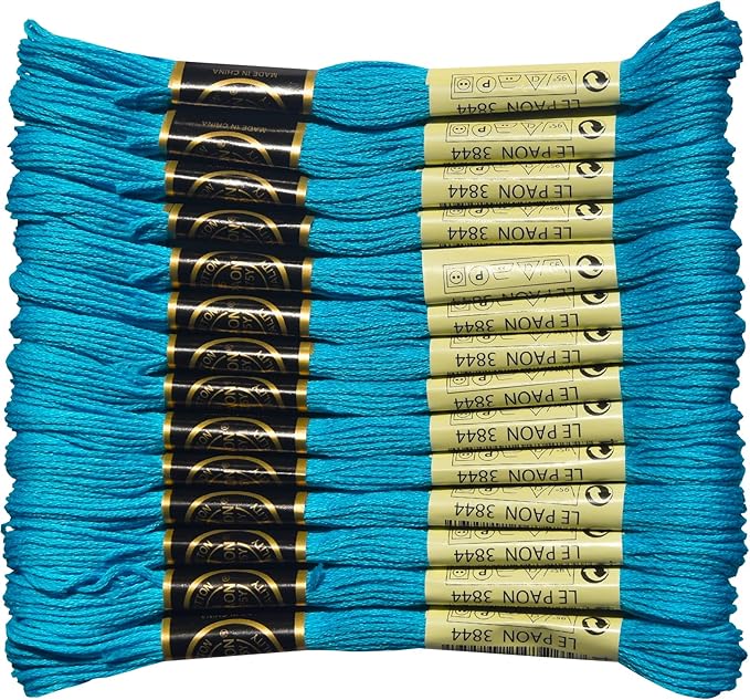 14-Pack Embroidery Floss, Six Strands Floss100% Long Staple Cotton Embroidery Thread, 8.7-Yard,Color Number:3844,Dark Bright Turquoise