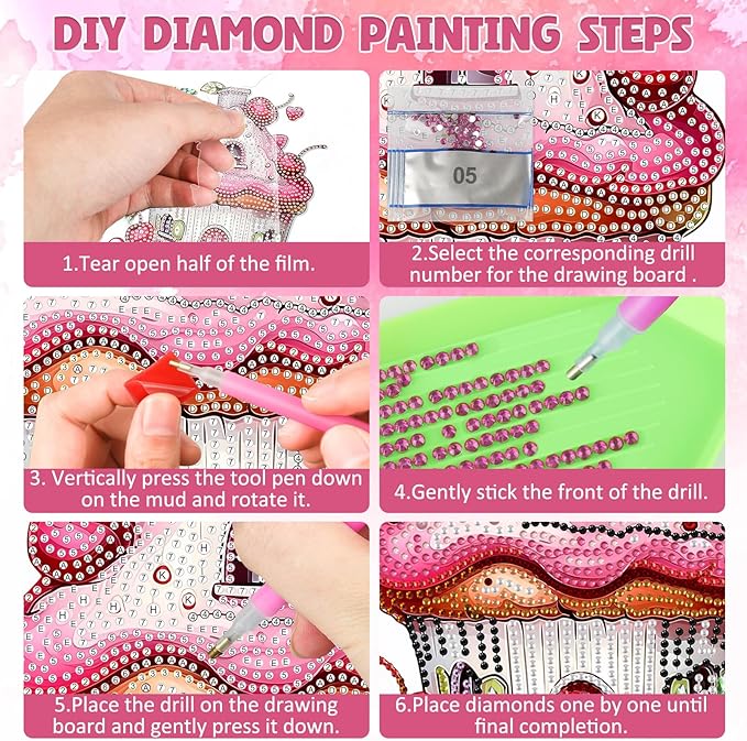 DOMROM Cake Diamond Art Hanging Kits for Adults, Special Shaped Crystal Diamond Painting Cake Pendant, DIY Diamond Art Suncatchers for Home Garden Wall Decor Gift
