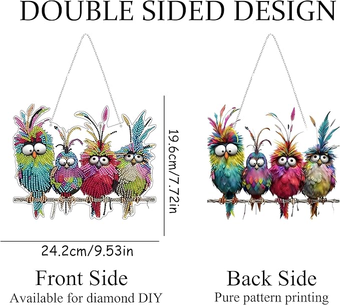 JJFox Diamond Art Kit for Adult, Special Shaped Rhinestone, DIY Acrylic 5D Painting Window Pendants, Home Garden Wall Hanging Ornament, Double Sided (Bird)