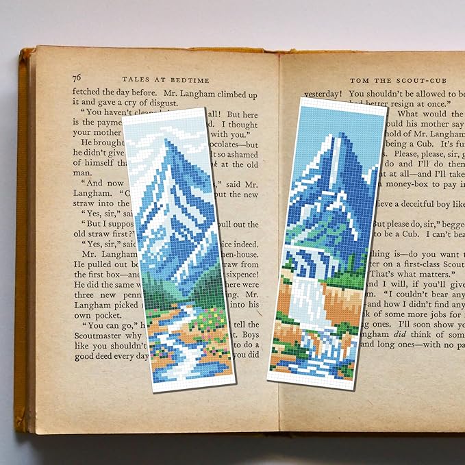 FREEBLOSS 6 Set Cross Stitch Bookmarks Kit Mountains&Rivers Stamped Cross Stitch Kit DIY Embroidery Bookmark Set with Instruction for Adults Beginners Gift for Reading Enthusiasts 8 * 2.4inch 11CT