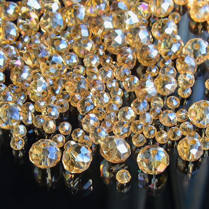 laopottbeads 1200 pcs 4mm round crystal glass beads for diy jewelry, ideal for bracelets, necklaces, pendants, and handmade craft projects(gold champagne)