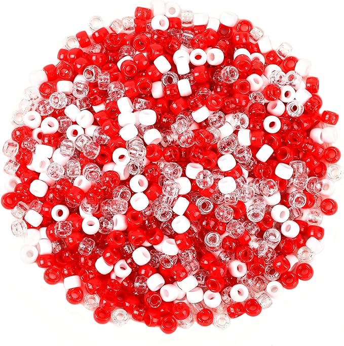 UPINS 1200Pcs Red White Pony Beads,Valentine's Glitter Pony Beads Bulk for Necklace Bracelets Earrings Jewelry Making Supplies DIY Craft Hair