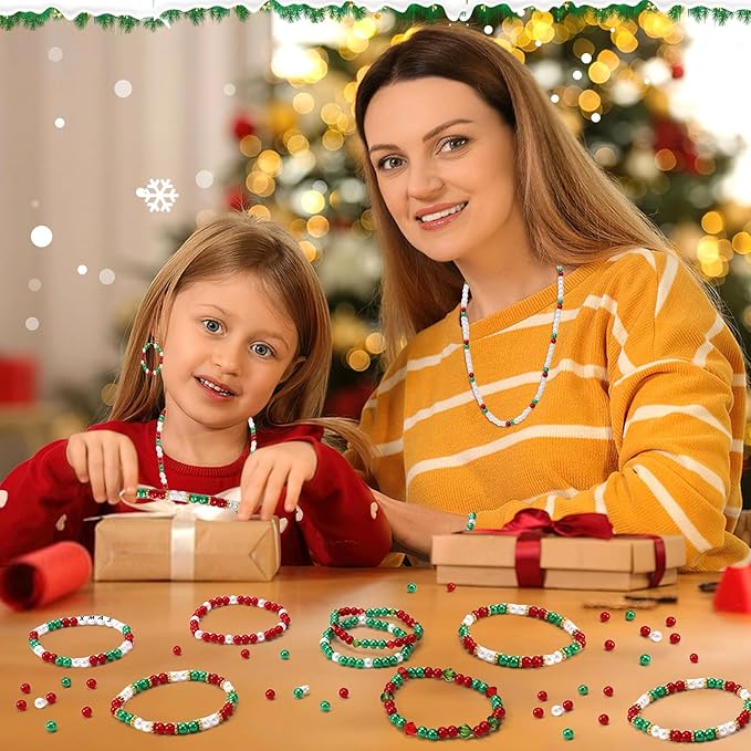 UPINS 1200Pcs Christmas Pearl Beads, Red Green White Round 8 mm Pearl Beads for Jewelry Making Xmas Holiday Party Decoration Necklace Bracelets Earrings Hair Beads DIY Ornament Kit
