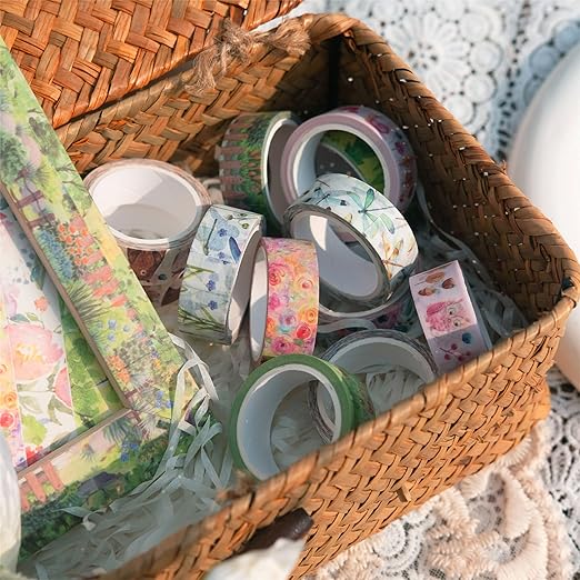 YUBBAEX 10 Rolls Four Seasons Washi Tape Set Green Grass Flowers Masking Decorative Tapes (Spring)