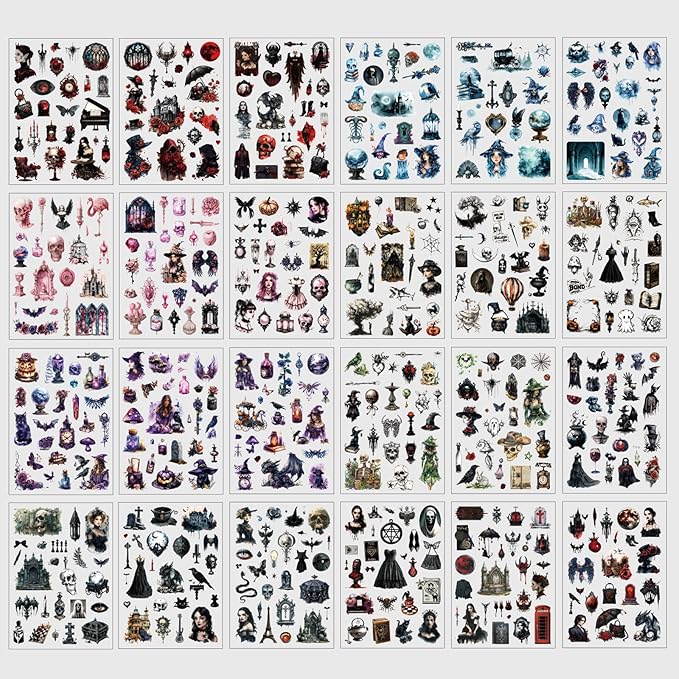 DAPUTOU 550PCS Vintage Scrapbook Stickers Books 24Sheets Vintage Butterfly Garden Flowers Gothic Stickers Kit for Scrapbooking Supplies Aesthetic Junk Journal Journaling Craft Halloween