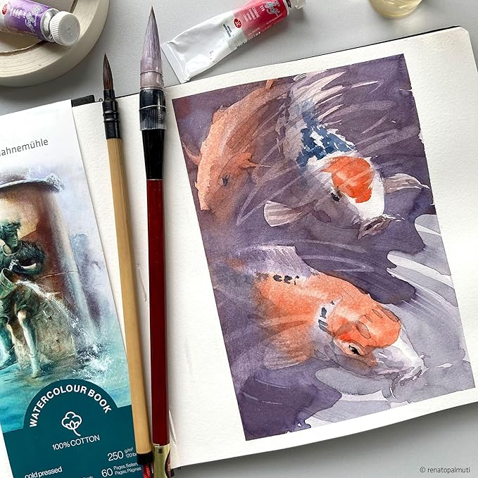 Hahnemühle 10625357 Watercolour Book 250 G/M2, 100% Cotton, AQUARELA NOTEBOK, TAM 19.5X19.5CM, 30 FLS/60 PAG., Natural White