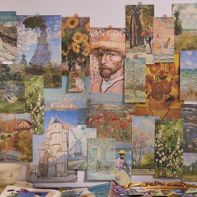 Scrapbooking Supplies Kit Plus 480Pcs, Vintage Van Gogh Oil Painting Aesthetic Scrapbook Kit for Bullet Junk Journal, DIY Journaling Supplies, Stationery, A5 Grid Notebook, Craft Gift Kid Girl