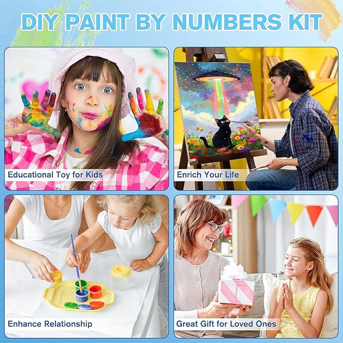 cviokrdu Cat Paint by Numbers Kit for Adults - Animals Adult Paint by Number Kits on Canvas, DIY UFO Oil Painting for Gift Home Wall Decor (16x20inch)