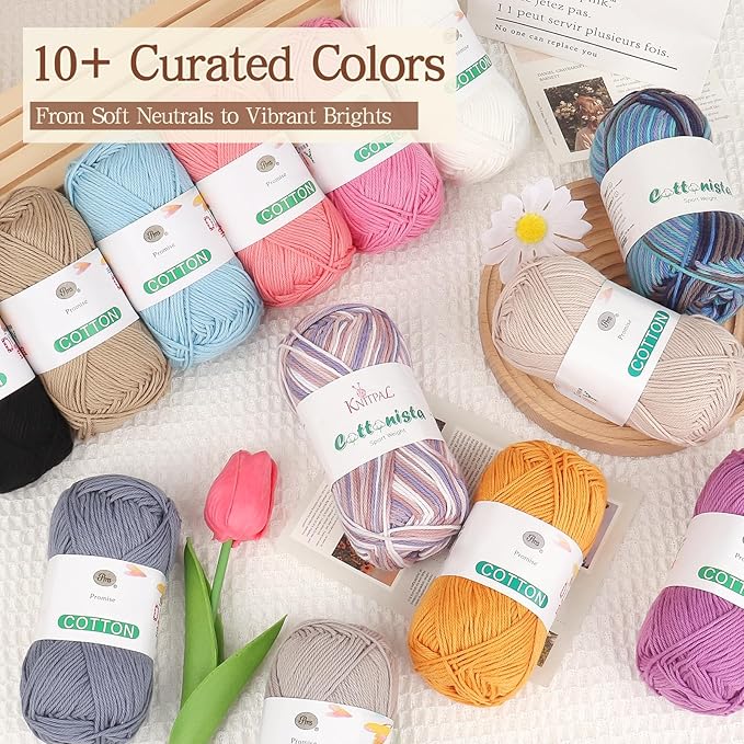 Katech Pure Cotton Yarn for Crocheting & Knitting–Soft Sport Weight CYC #2, 6 Skeins (50g Each, 300g Total), Ideal Crochet Yarn for Dishcloths, Baby Clothes, Socks, Scarves(Light Lake Blue)