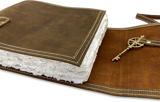 Wanderings Brown Leather Watercolor Journal - 6x8 - Genuine Leather Art Journal with Handmade Deckle Edge Paper - 350 GSM Cold Press Paper - Scrapbook, Watercolor Album, Sketchbook, Drawing Pad