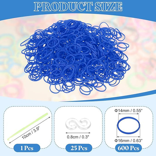 uxcell 600Pcs Loom Rubber Band, Bracelet Making Refill Kit Elastic Loom Band with 25Pcs S-Clips and 1Pcs Crochet Hooks for Weaving DIY Handcrafts, Blue