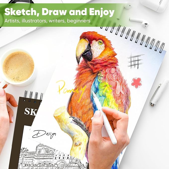 soucolor sketchbook 8.5x11 hard cover - 100 sheets spiral bound sketch pad 8.5" x 11", 68lb/100gsm thick drawing paper 8.5" x 11", acid-free art notebook for adults teacher must have