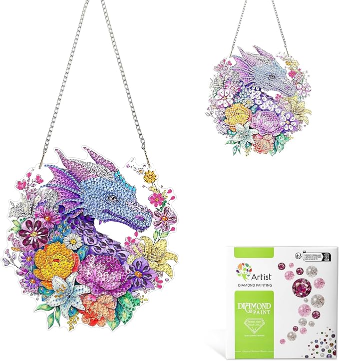 MAXBYE Dragon Hanging Diamond Art Painting Kits for Adults Beginners, DIY 5D Special Shaped Crystal Painting Diamond Kits Hanging Ornament for Gift Home Wall Door Decor