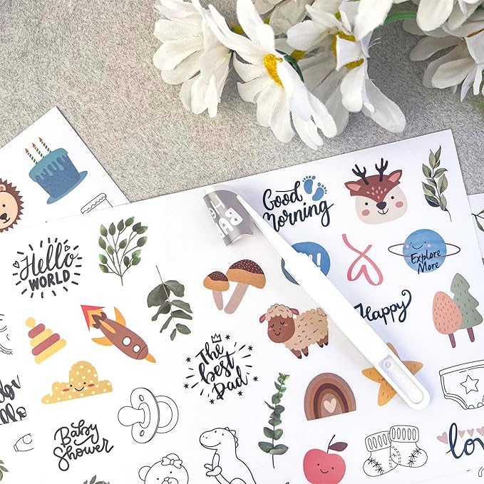German Baby Milestone Stickers, 6 Sheets 190pcs Clear Matte Waterproof PET Stickers for Baby Memory Book, Baby Album, Scrapbooking, Newborn & First Birthday Decoration