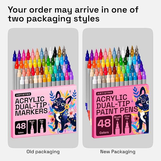 ARTISTRO 48 Acrylic Paint Markers - Paint Pens for Drawing, Brush + Fine Tips - For Fabric, Rock, Glass, Wood, DIY, Eggs - Art & Craft Supplies for Adults, Teens, Kids - Easter Basket Stuffers