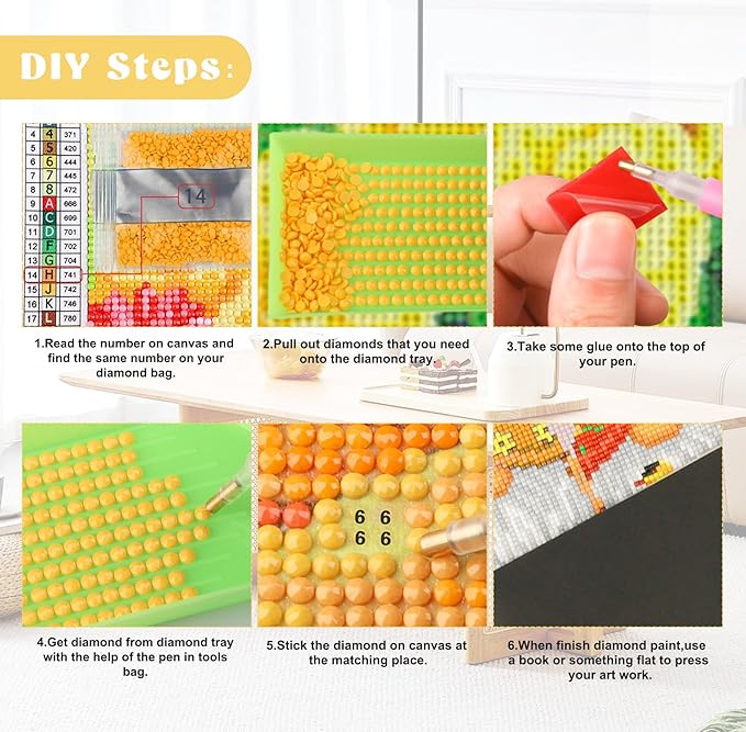 QENSPE Lemons Diamond Painting Art Kits for Adults, DIY White Flowers Full Drill Diamond Art for Beginners, 5D Round Diamond Dots Paintings Gem Art Crafts Home Wall Decor Gifts 30x40cm
