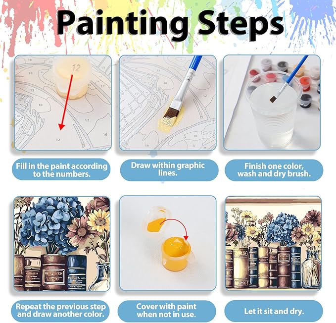 Books Paint by Numbers Kit for Adults Beginners, Adult Paint by Number Kits on Canvas Books, Painting by Number DIY Crafts Acrylic for Gift Home Decor 16x16 in
