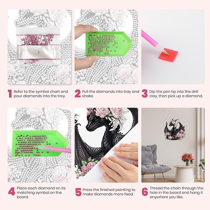 MXJSUA Rose Dragon Diamond Art Hanging Kits for Adults Beginners, DIY Acrylic Special Shaped Crystal Diamond Gem Drills Pendant Art Painting Ornament for Home Wall Decor Gift