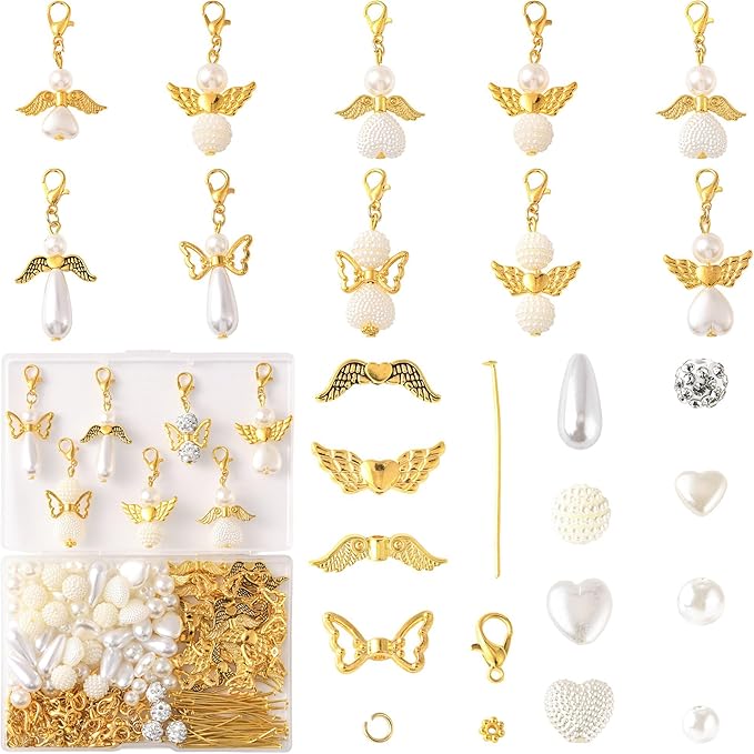 308Pcs Angel Jewelry Making Kit, DIY Pendants Charms Making Kits, Silver Colorful Beads Jump Ring Head Pins Findings for Bracelets Necklaces Earrings Crafting
