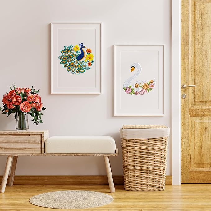 Louise Maelys Peacock Flower Embroidery Kits for Beginners,Cross Stitch Kit for Adults,DIY Needlepoint Kits Including Embroidery Hoop,Instruction and Threads