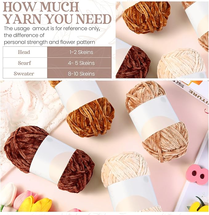 Xinnun 12 Skeins 1116 Yards Chenille Velvet Soft Thick Plush Yarn Bulk for Crocheting Knitting Blanket DIY Weaving Craft, 6mm, 3.5 Oz/Skein(Retro Color)