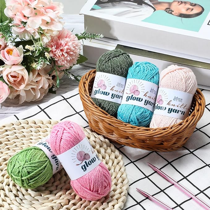WILLBOND 5 Rolls Glow in The Dark Magic Yarn Luminous Neon Crochet Yarn for Crocheting DIY Knitting Glow Fingering Sewing Supplies for Crafts Sewing Party 54.7 yd Per Roll (Gorgeous Colors)
