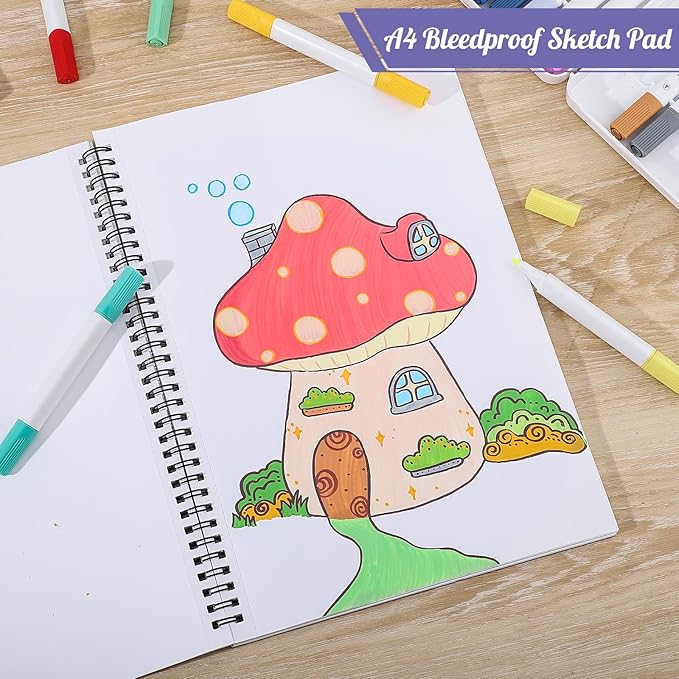 A4 Marker Paper Pad 50 Sheets, 8.3×11.7 Inch Bleedproof Art Sketch Pad, 73lb/120gsm Drawing Paper Spiral Sketch Book, Alcohol Marker Paper Painting Coloring Paper for Beginners, Artists, Easter Gift