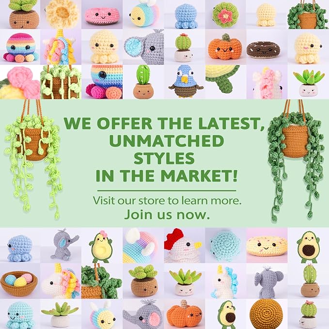 Crochetta Crochet Kit for Beginners, Amigurumi Crocheting Animals Kits w Step-by-Step Video Tutorials, Knitting Starter Pack for Adults and Kids, 2 Hanging Plant Familly (40%+ Yarn Content)