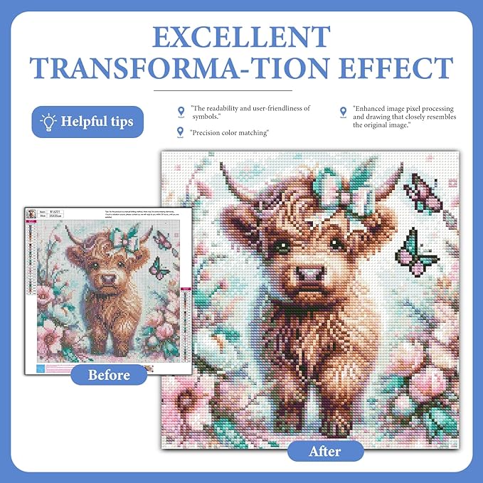 Camocin Diamond Art Kits for Adults Highland Cow, 5D Highland Cow Diamond Painting Kits for Adults Beginners, DIY Flowers Full Round Dots Drill Gem Art Kit for Gift Home Wall Decor 14 x 14 Inch