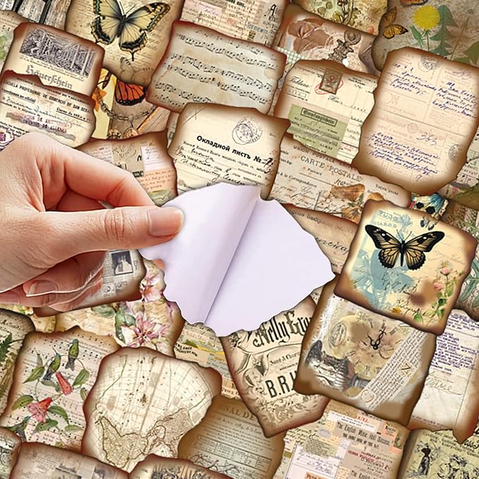 100 Pcs Vintage Journaling Stickers - Junk Journal Supplies with Antique Map Prints & Distressed Edges, Scrapbook Stickers for Planners, Ideal for Kids Teenagers Adults