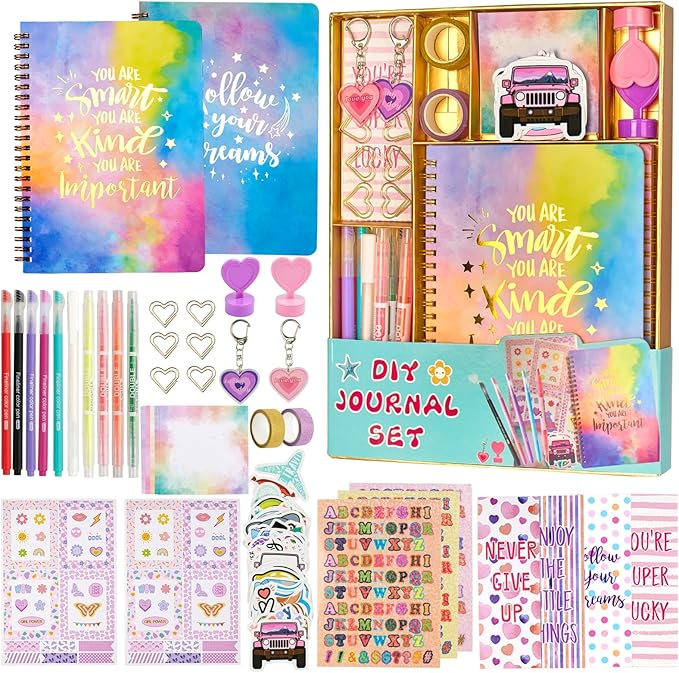 oihew diy journal kit for teen girls, stationary & diary set with stickers,make your own art crafts journaling kit for tween, scrapbook art crafts kit teen girl birthday gift idea