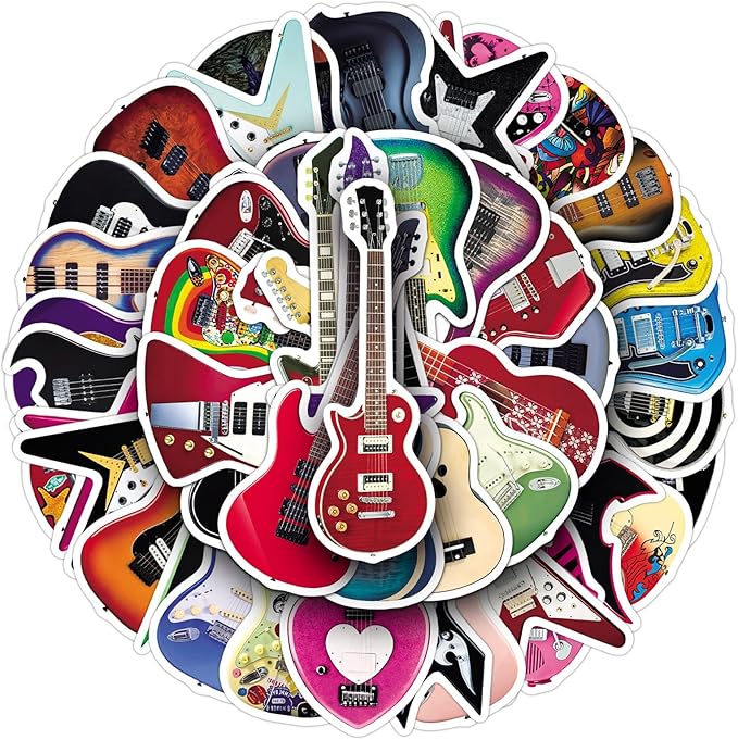 50Pcs Guitar Stickers, Waterproof Vinyl Music Instrument Decals for Laptop, Phone, Skateboard, Luggage - Cute Decorative Stickers for Kids, Boys, Girls, Adults, Guitarists & Music Lovers